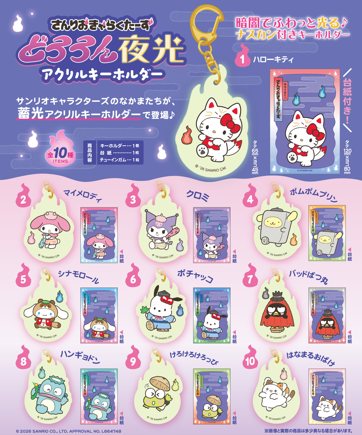 サンリオキャラクターズ<br>どろろん夜光アクリルキーホルダー